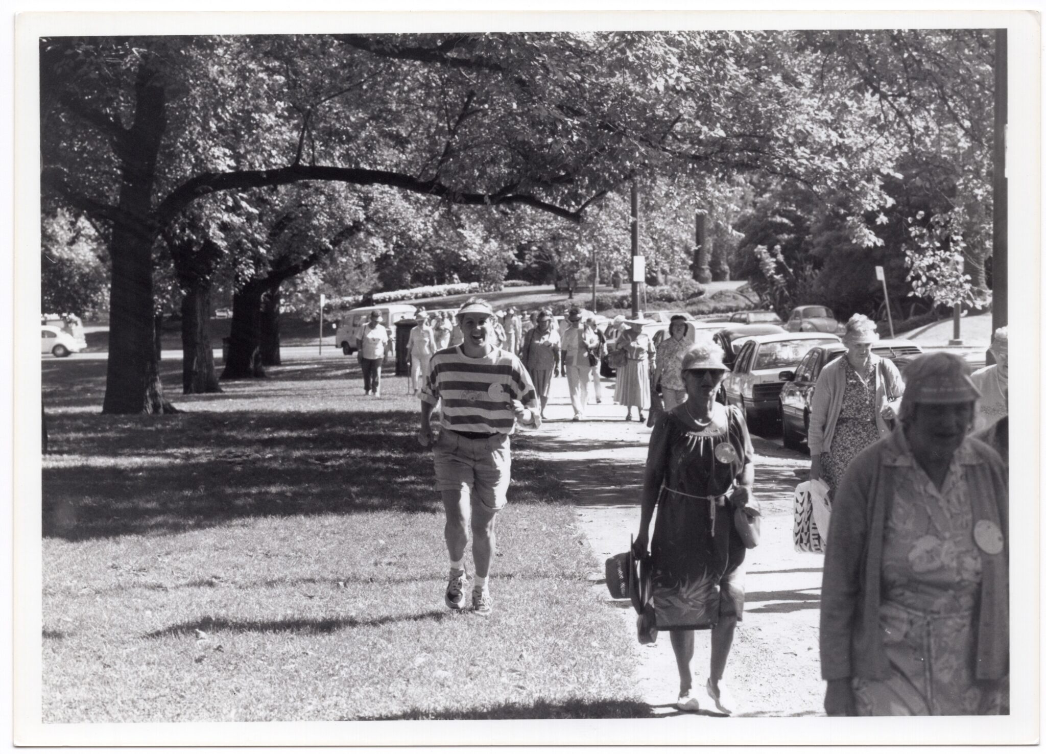Family and friends taking part in the 1992 National Arthritis Week (NAW) Joint Walk, near the Royal Botanic Gardens Victoria - Melbourne.
